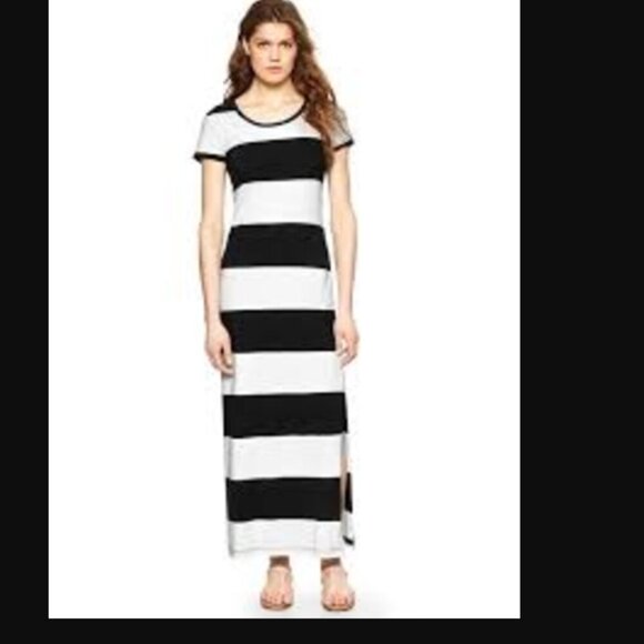 Gap Rugby Short Sleeve Maxi Dress Size XS Black White Striped Teacher Modest - Picture 9 of 9